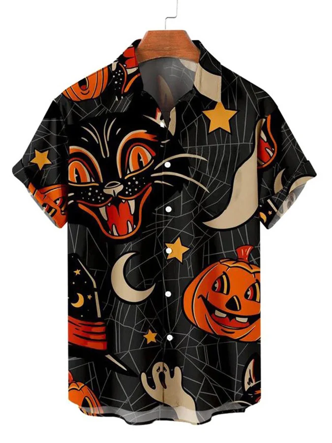 Casual Halloween Print Men'S Short-Sleeved Shirt