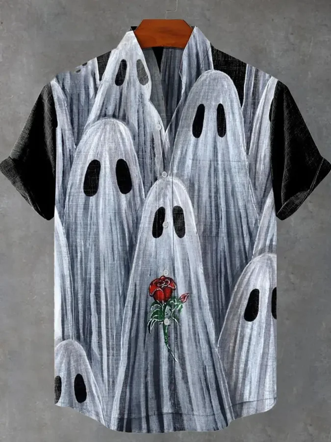 Spooky Rose Halloween Vintage Print Casual 100% Cotton Shirt