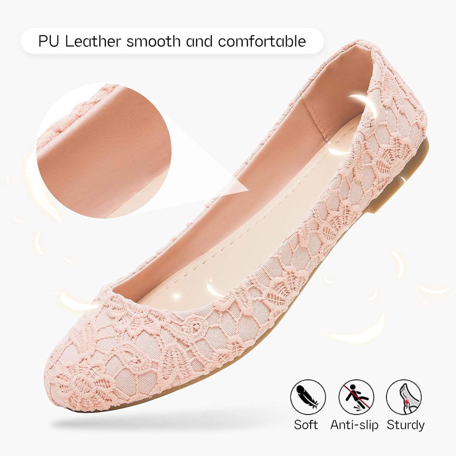 Dress Shoes for Women Round Toe Flats Shoes Lace Ballet Flats Dressy Comfortable Foldable Flats Low Heel