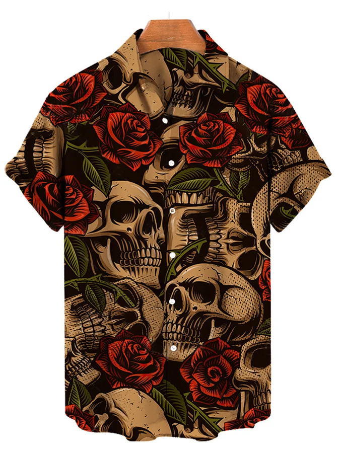 Woven Skull Print Casual Shirt