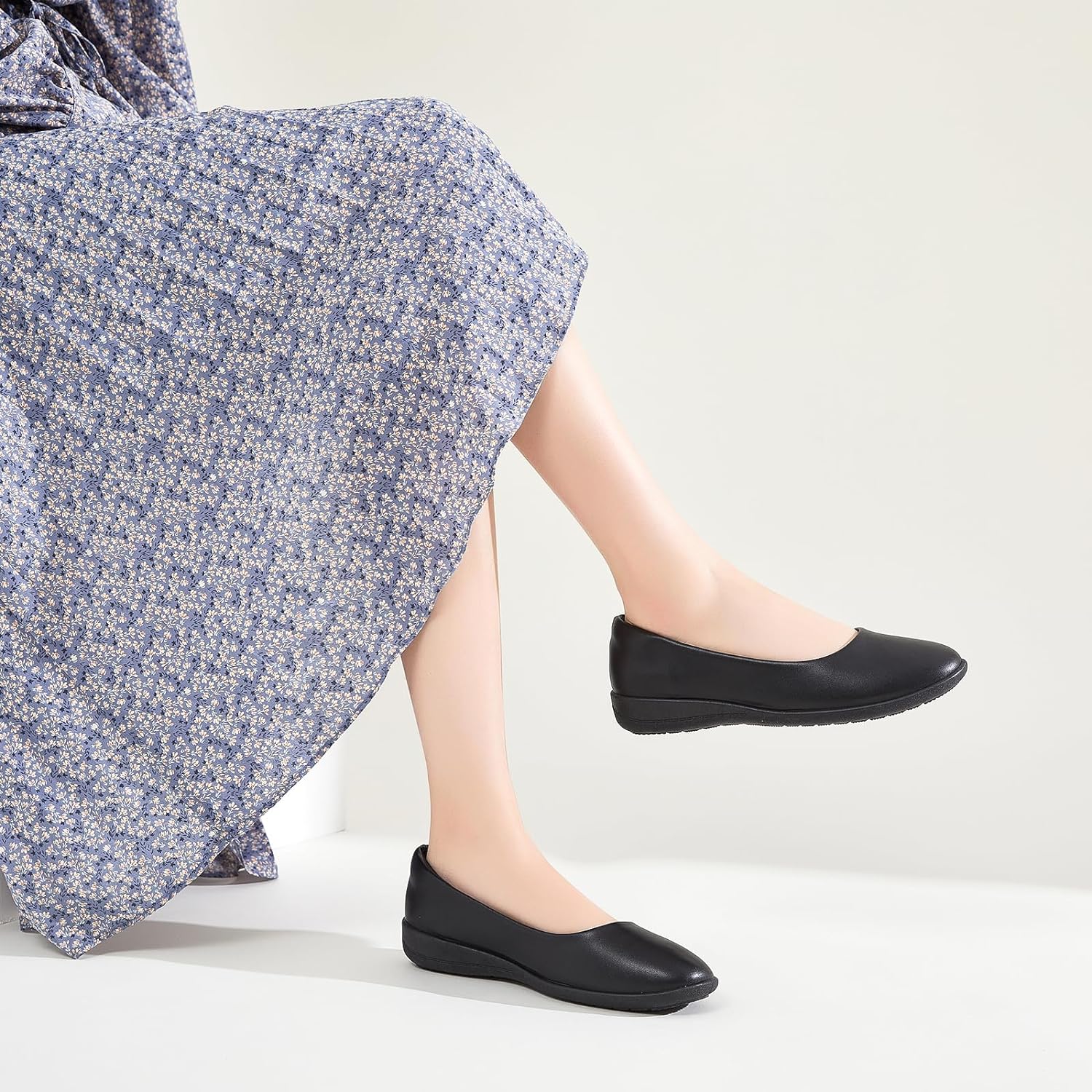 Women's Flats Comfortable Black Flats Shoes Women Round Toe Ballerina Flats Leather Dress Shoes Work Flats for Office