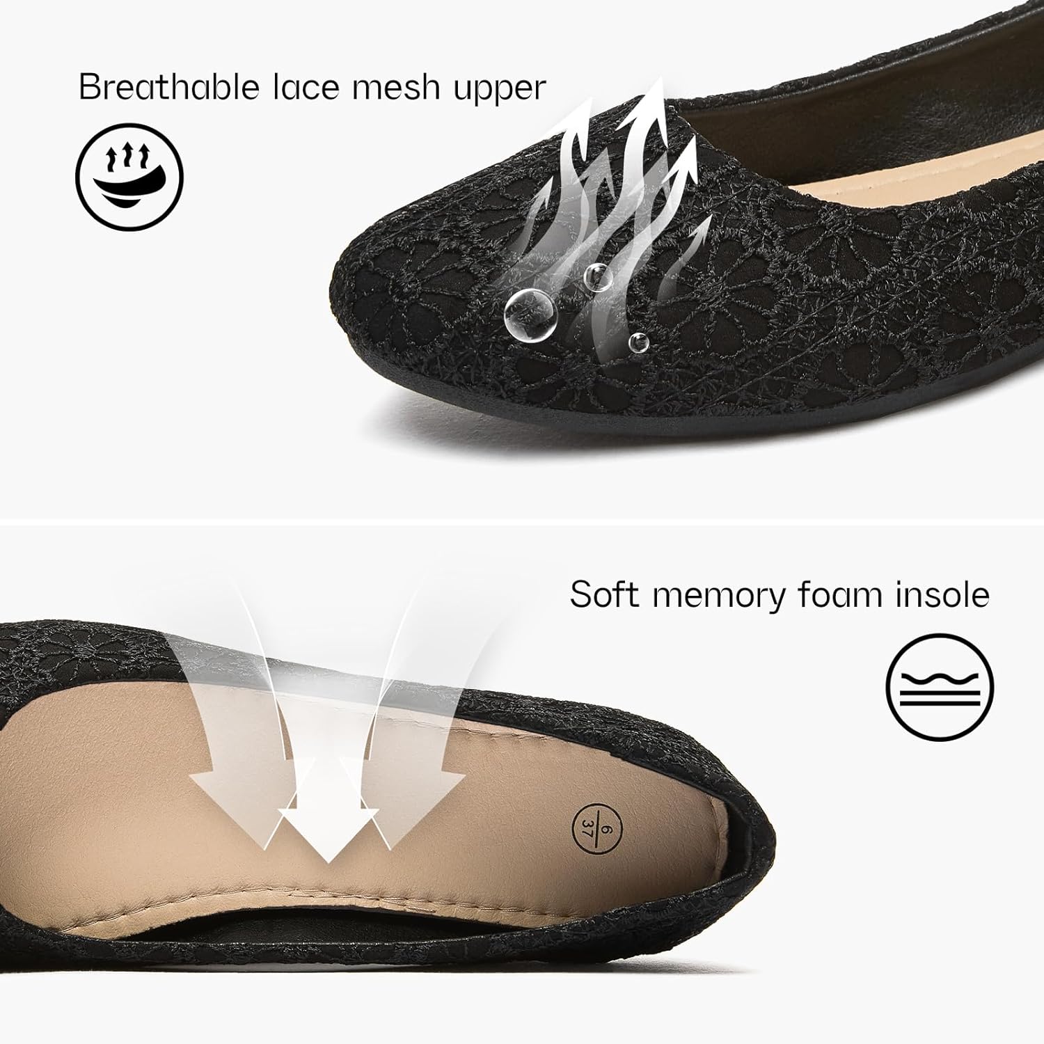 Dress Shoes for Women Round Toe Flats Shoes Lace Ballet Flats Dressy Comfortable Foldable Flats Low Heel