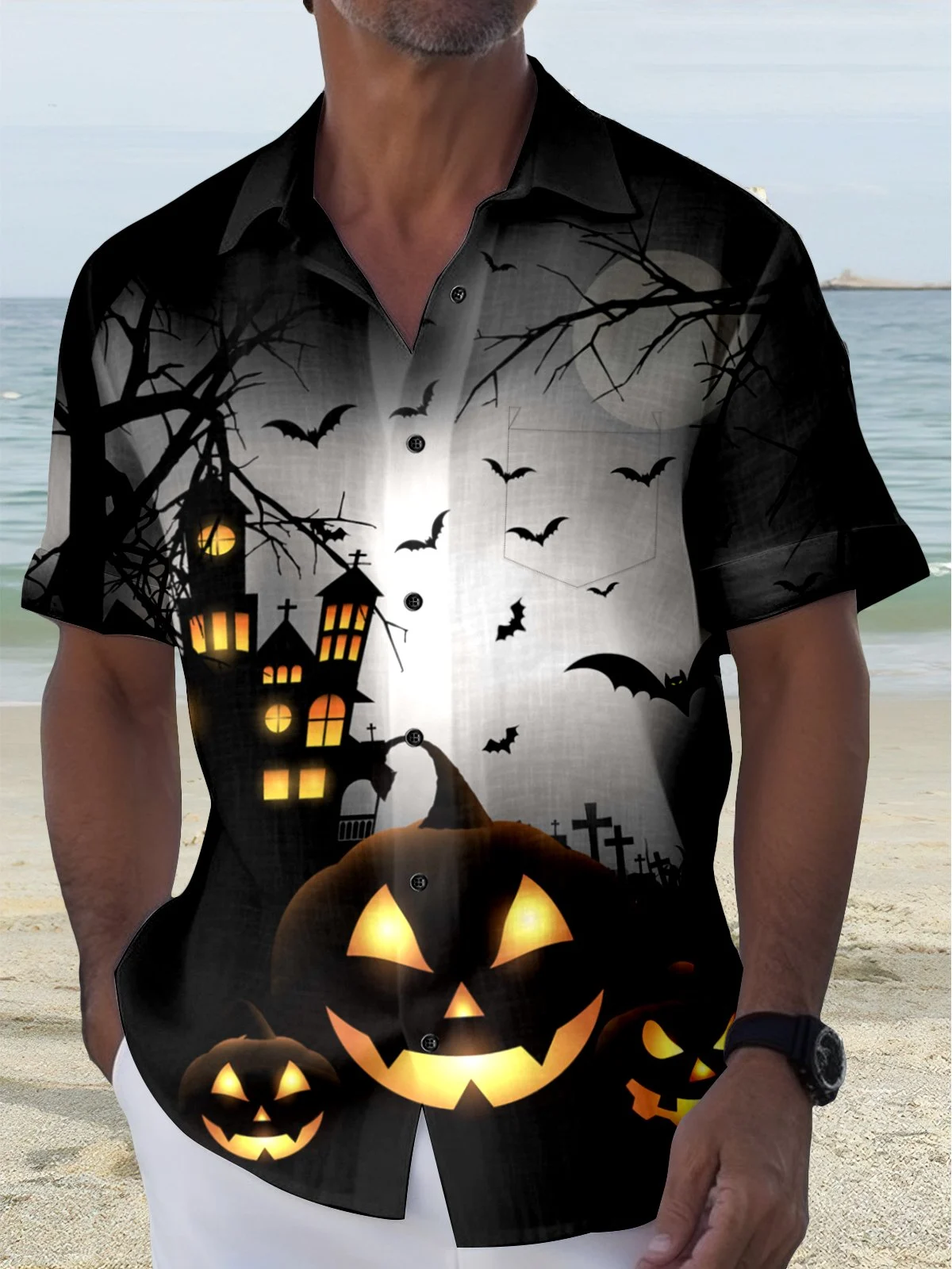 Men's Retro Halloween Fashion Short Sleeve Shirt