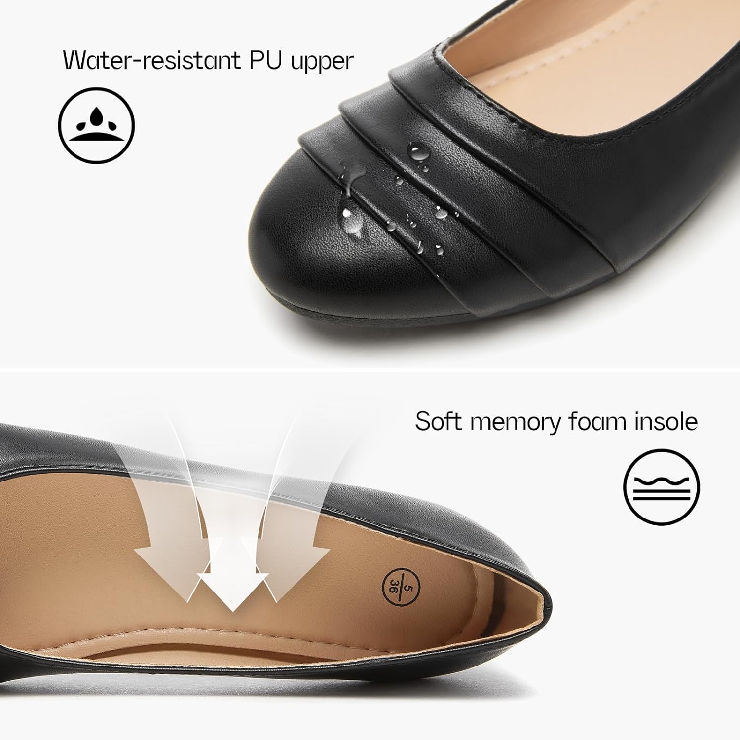Flats for Women Dressy Comfortable Flats Shoes Womens Black Flats Leather Work Ballet Flats Round Toe Dress Shoes