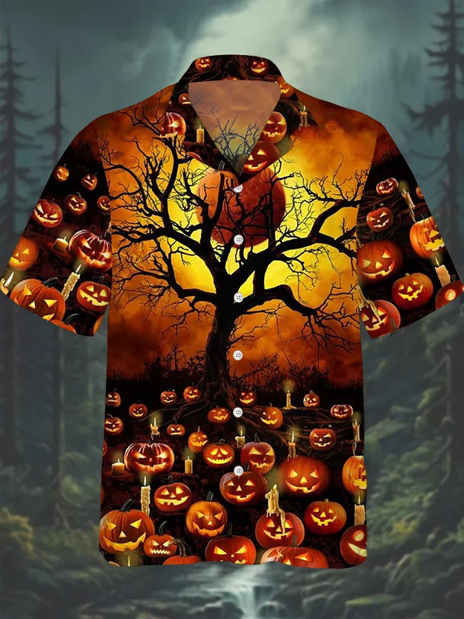 Men's Cuban Collar Halloween Casual Shirt