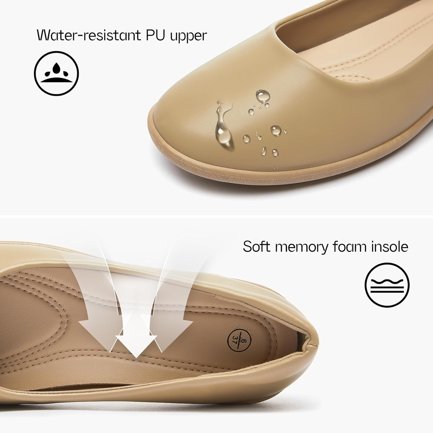 Women's Flats Comfortable Black Flats Shoes Women Round Toe Ballerina Flats Leather Dress Shoes Work Flats for Office