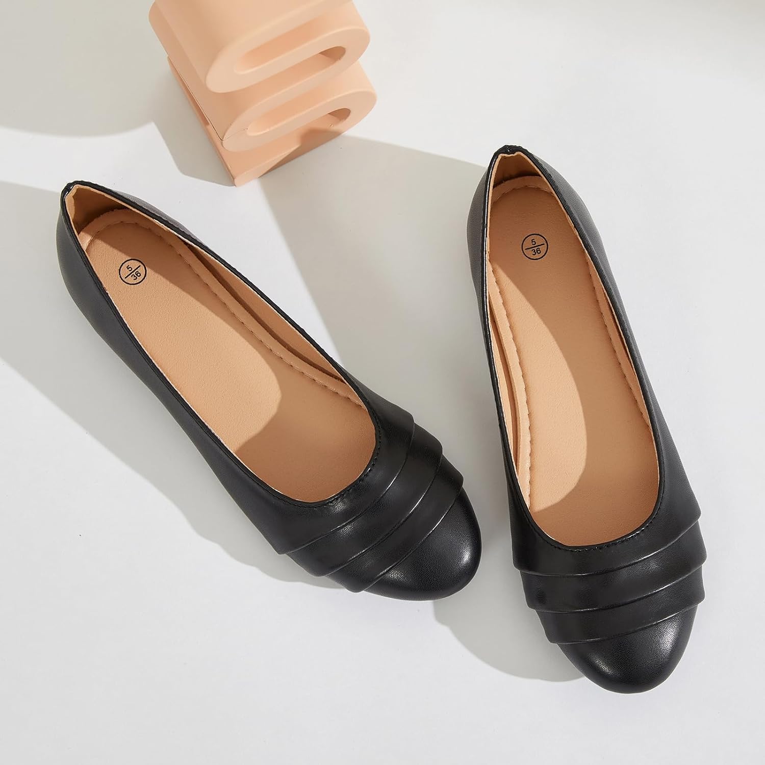 Flats for Women Dressy Comfortable Flats Shoes Womens Black Flats Leather Work Ballet Flats Round Toe Dress Shoes