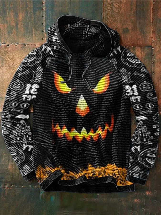 Men's Halloween Color Block Waffle Print Sweatshirt