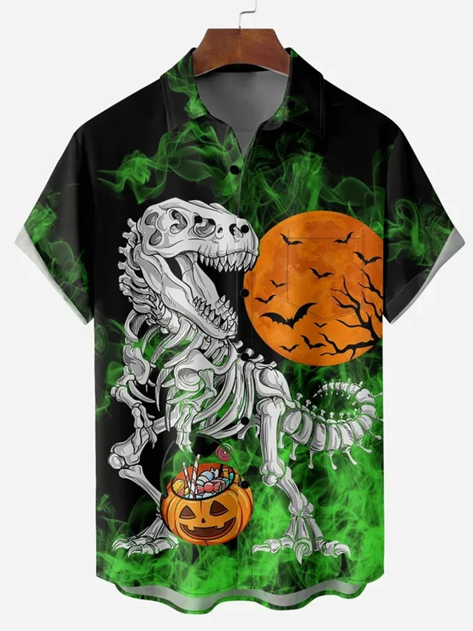Fashion Halloween Dinosaur Print Short Sleeve Shirt