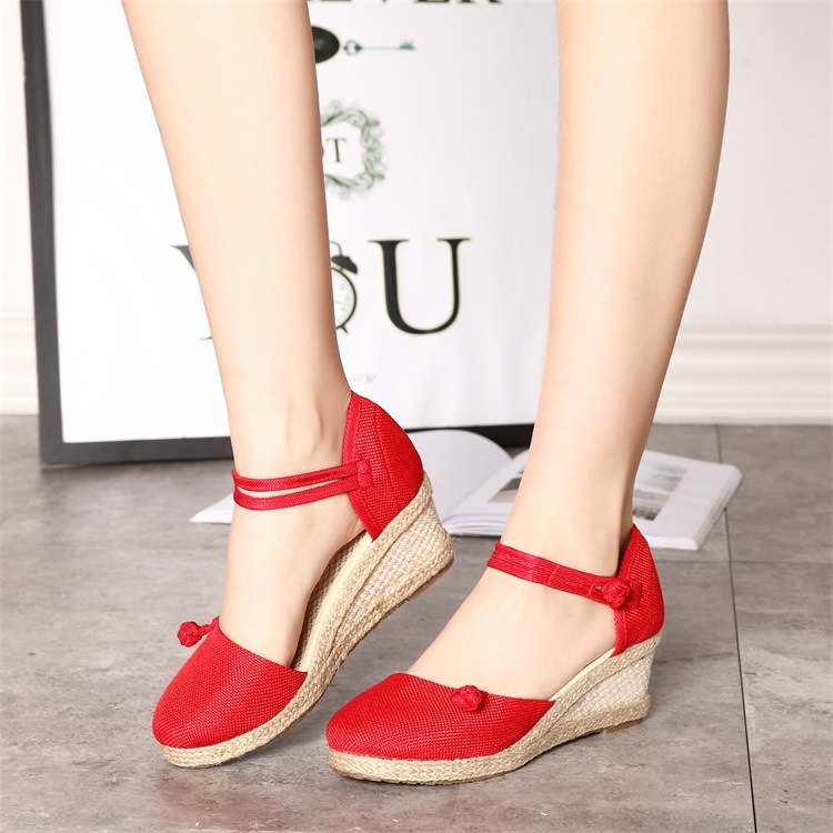 Sandals Wedge Casual Woven Flax Buckle Sandals