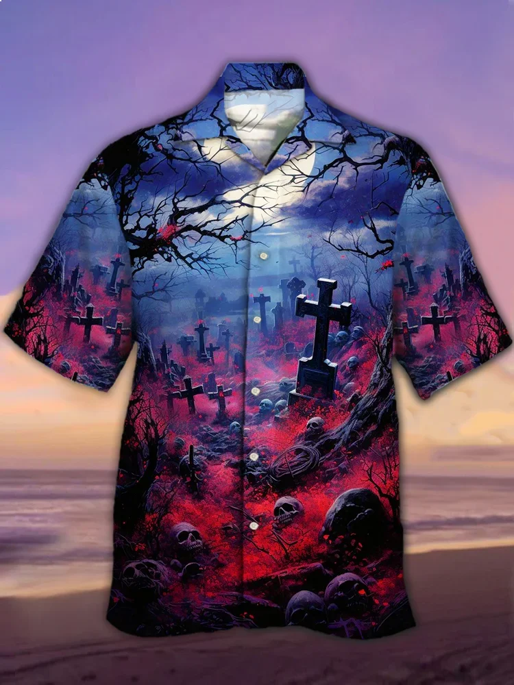 Men's Halloween Fun Horror Painting Short Sleeve Shirt