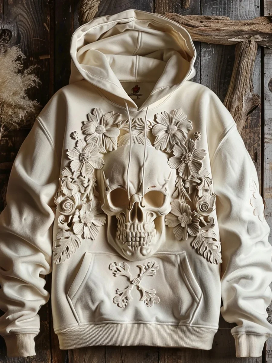 Men's Gothic Dark Skull Halloween Printed Hoodie