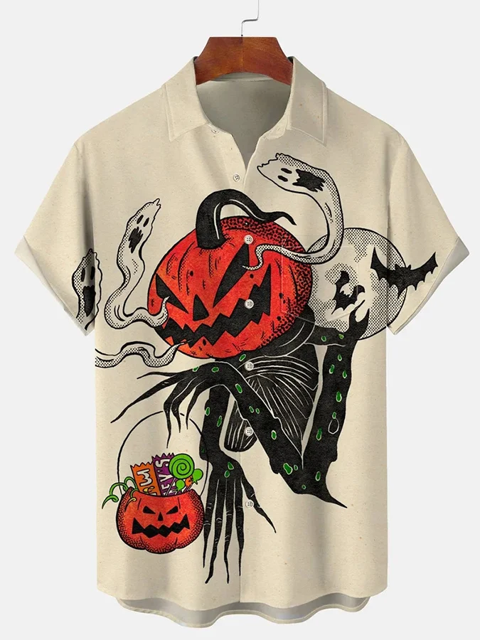 Fashion Halloween Pumpkin Demon Print Short Sleeve Shirt